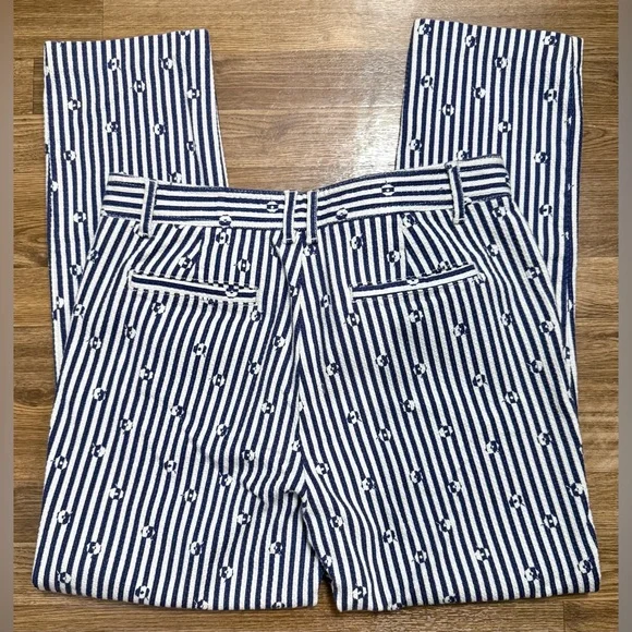 Anthropologie essential slim navy white stripe preppy cotton lightweight pants 8 - Picture 10 of 15